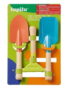 Lupilu Kids' 3-Piece Garden Tool Set NWT Wooden Handles Toy Shovel Rake